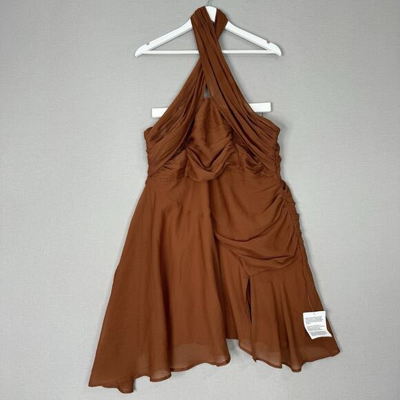 ASOS Design Womens Dress 14 Brown Cross Front Halter Gathered Mini Fairy Y2K - Picture 1 of 13